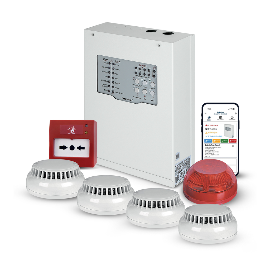 [TFP-3122+TXM-5271+HYB] Kit INCENDIO ETH HIBRY 4 DET./BOT/SIR E APP