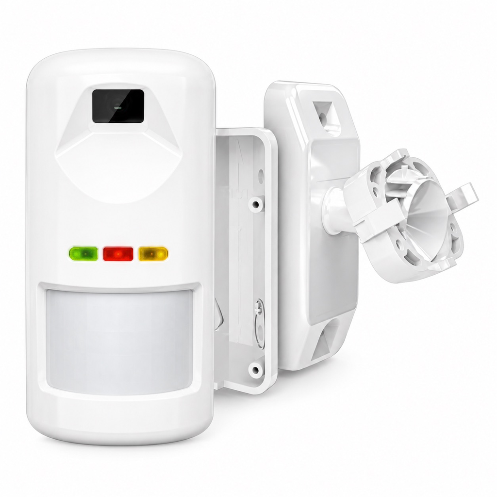 DETETOR DE MOVIMENTO DE EXTERIOR SEM FIOS, DUPLA TECNOLOGIA, COM CÂMARA